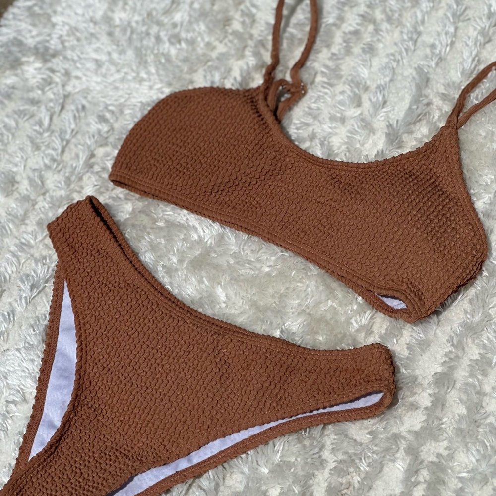 Brown Textured Bikini Set